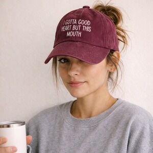Funny‎ Burgundy Dad Hat “Gotta Good Heart But This Mouth” Adjustable Cap